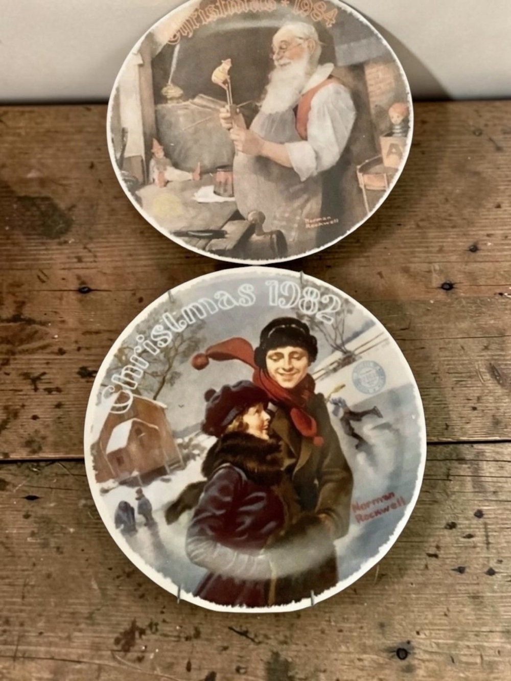 Vintage 80s Norman Rockwell Fine China Christmas Plates Courtship Santa Workshop